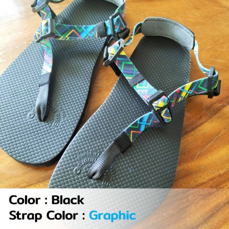 รองเท้าแตะวิ่ง รุ่น E-road ( zero drop) [ สีดำ สายกราฟิก ] วัดให้พอดีห้ามเผื่อ