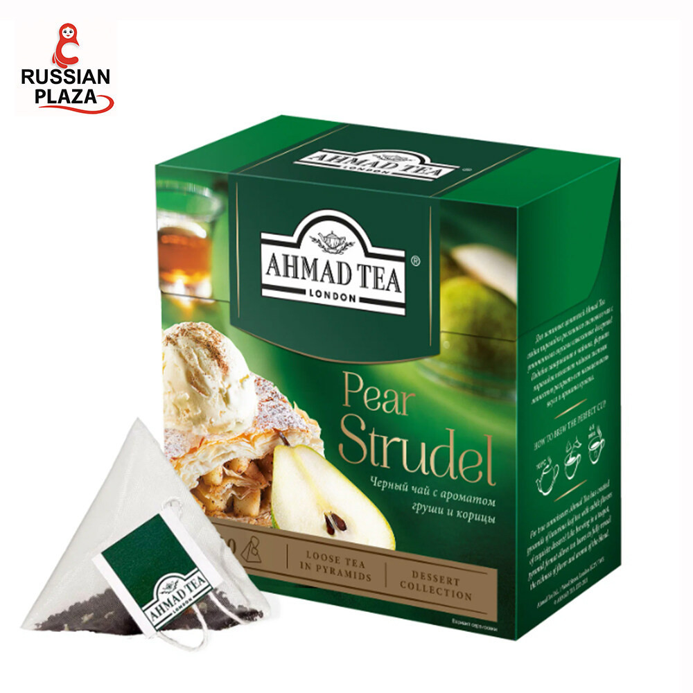 Black tea Ahmad tea Pear strudel in pyramids, 20 packs. / Ahmad Tea / Russian Plaza / Product from R