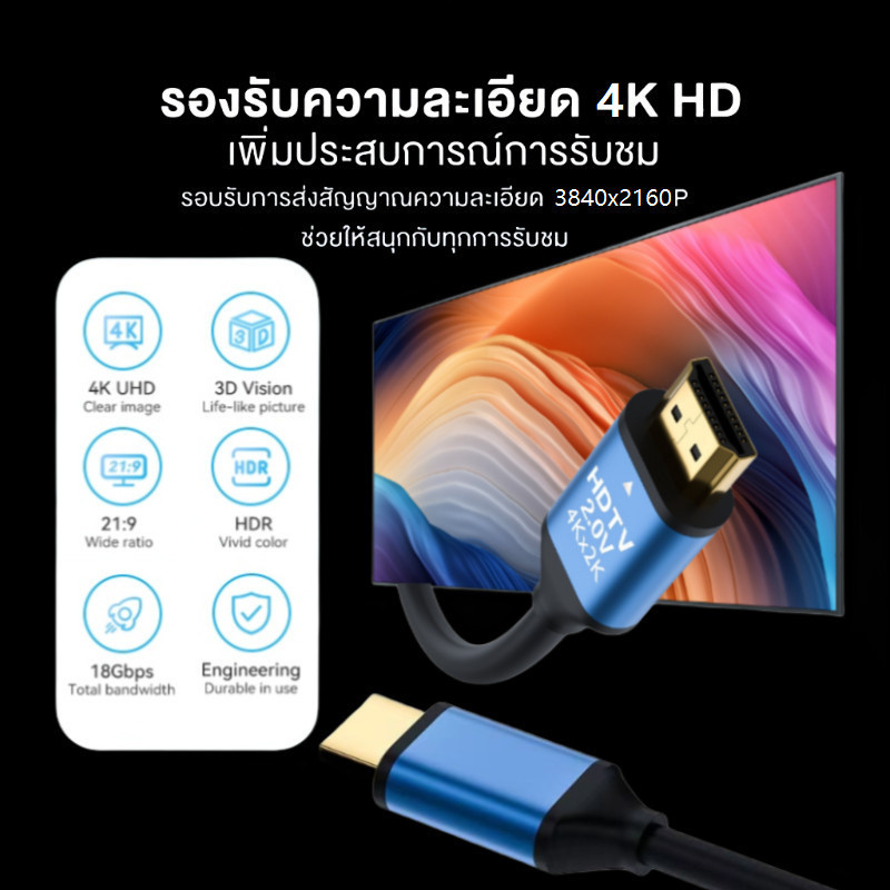 สาย HDMI 2.0 4K 18Gbps 60Hz UHD 1.2-5 เมตร สายสัญญาณ สำหรับ PS4 PS5 Xbox แล็ปท็อป เดสก์ท็อป สวิตช์ โปรเจคเตอร์ ทีวี