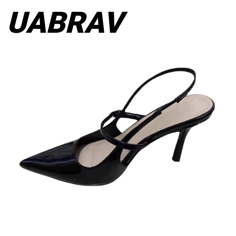 UABRAV.สไตล์ใหม่ รองเท้าส้นสูง หัวแหลม ประดับพลอยเทียม ฉลุลาย สําหรับผู้หญิง ปูด้วยหินเทียม เซ็กซี่, สีดำ, ฝรั่งเศส（size：-(ขนาด:35-40)