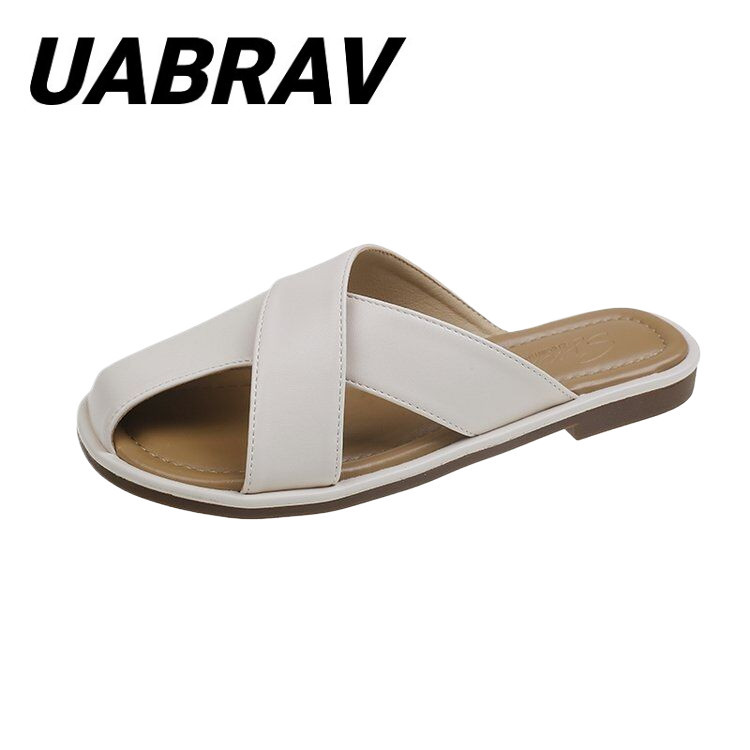 UABRAV.ปิดนิ้วเท้ารองเท้าแตะผู้หญิงใหม่สไตล์เกาหลีกลวงออกออกแบบสีทึบเรียบง่ายซอกอารมณ์เทพธิดา(ขนาด:35-40)