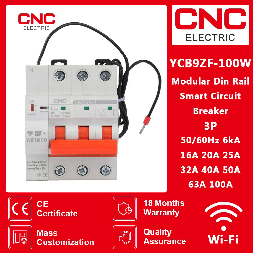 CNC 3P Din Rail WiFi Smart Circuit Breaker สวิตช์อัตโนมัติป้องกันการลัดวงจรเกินพิกัดสำหรับ Smart Hom