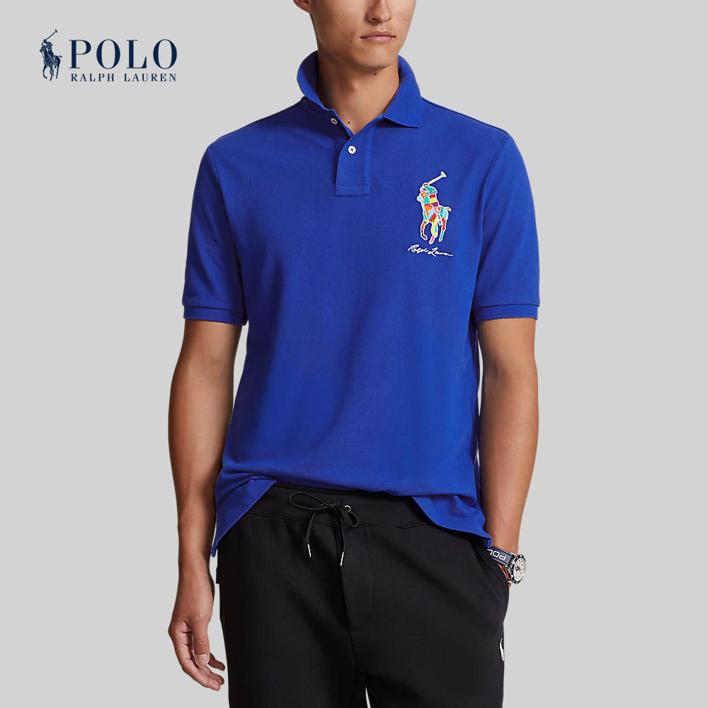Polo Ralph Lauren เสื้อโปโลผู้ชาย Classic Fit Big Pony Mesh Polo Shirt รุ่น MNPOKNI1N822623 สีฟ้า