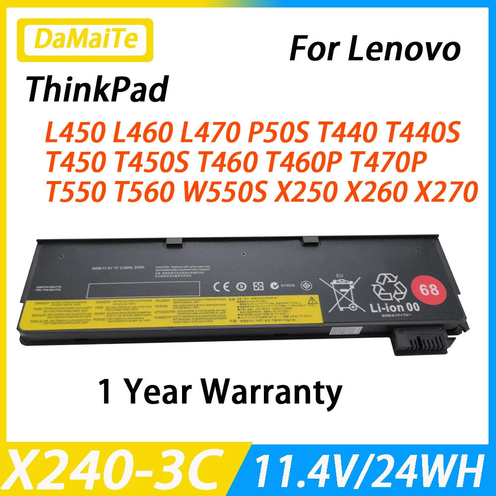 ใหม่เปลี่ยนแบตเตอรี่สำหรับ Lenovo T Hink P AD X270 X260 X240 X240S X250 45N1136 T470P T440S K2450 W550S 45N1110 68