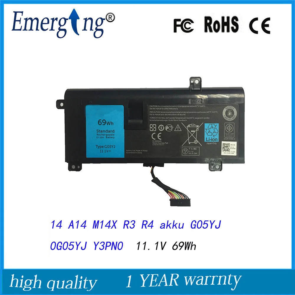 11.1โวลต์69Wh ใหม่เดิมแล็ปท็อปแบตเตอรี่ G05YJ สำหรับ Dell Alienware 14 M14X R3 14D-1528 Y3PN0 8X70T 