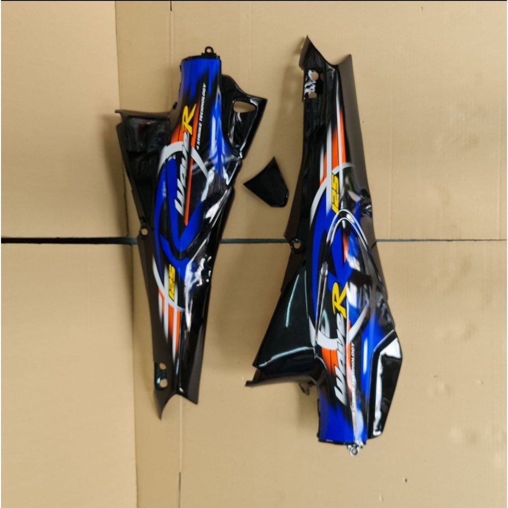 ฝาครอบตัวถัง wave125 สีดำ พร้อมติดลายสติกเกอร์ 125r ปี2004/6 น้ำเงินดำ ชุดสี แฟริ่ง เวฟ 125s 125r