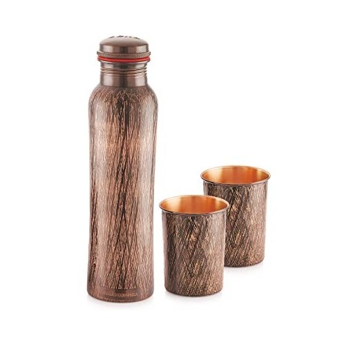 Set of 100% Antique Copper Water Bottle With 2 Antique Copper Tumblers