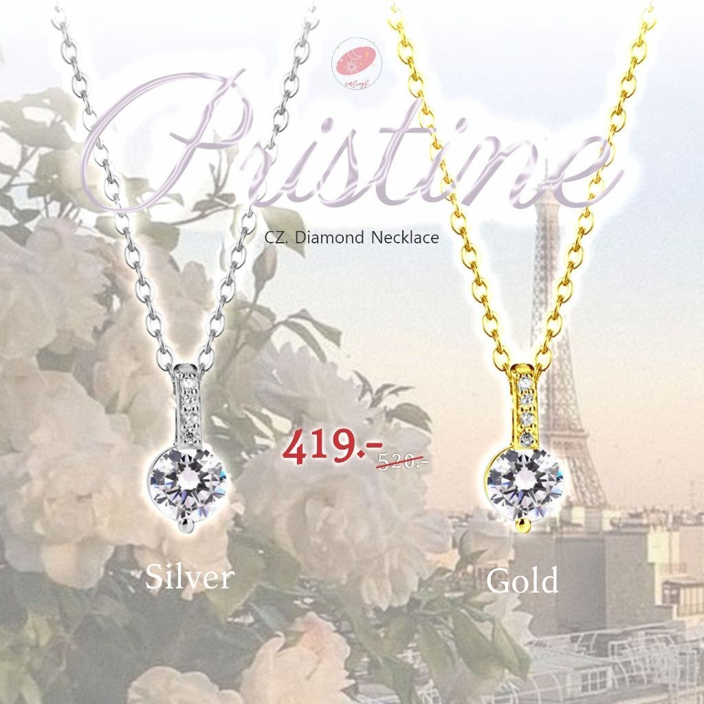 PAN earrings Pristine สร้อยเงินแท้ เพชร CZ. เม็ดเดี่ยว จี้เล่นแสง เรียบหรู ของขวัญ N0333/N0334