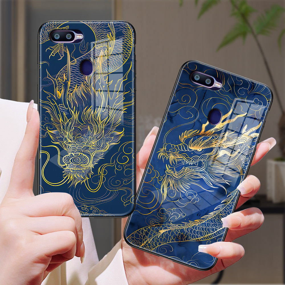 มังกร เคส กระจก oppo F9 pro A96 A95 A94 A93 A92 A83 A77 S A76 A74 A72 F5 F7 F19 F15 F11 F19 pro F11 pro h3f1086