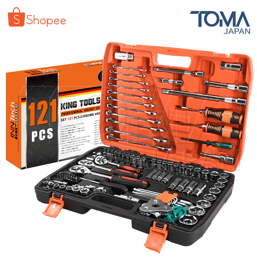 InnTech King Tools ชุดเครื่องมือ ประแจ ชุดบล็อก 121 ชิ้น ขนาด 1/4 นิ้ว 3/8 นิ้ว 1/2 นิ้ว ชุดประแจ รุ่นDKT-121PCS