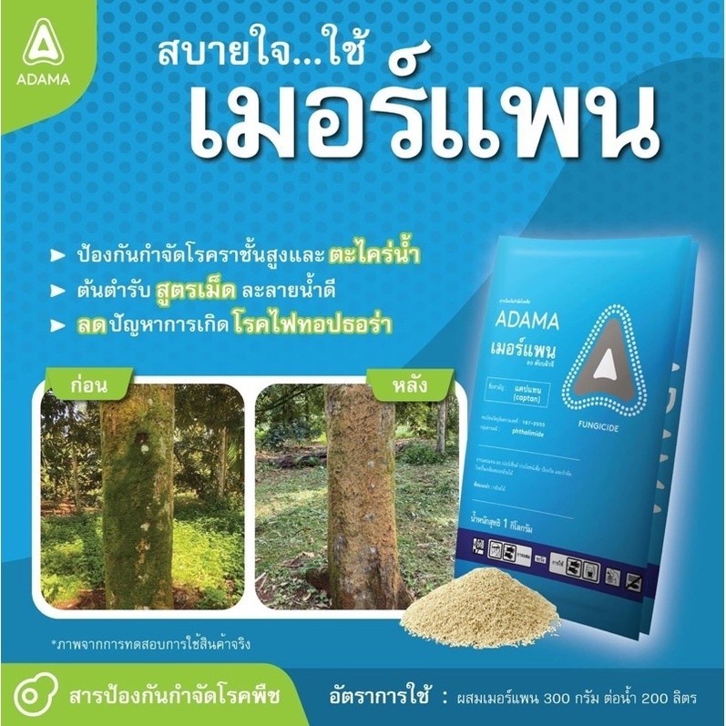 เมอร์แพน แคปแทน ช่วยป้องกันกำจัดโรคราชั้นสูงและตะไคร่น้ำ ลดปัญหาการเกิดโรครากเน่า โคนเน่า ขนาด 1 kg