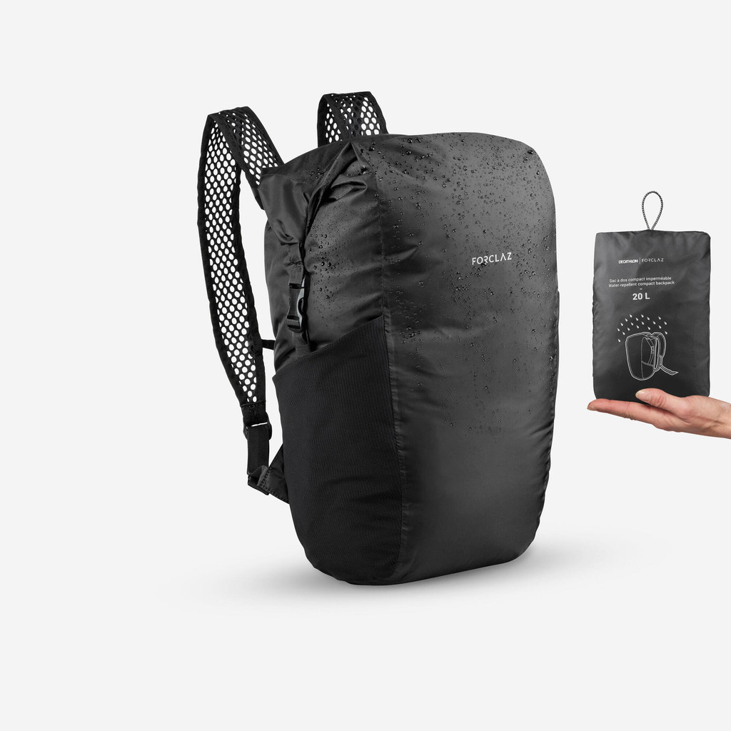 FORCLAZ - เป้สะพายหลังกันละอองน้ำแบบพับได้ขนาด 20 ลิตรรุ่น Travel - Waterproof foldable backpack 20L - Travel