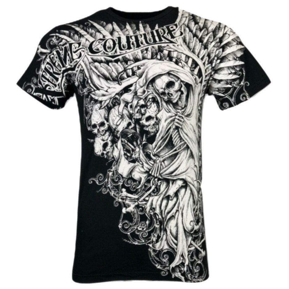 【COD】XTREME COUTURE T-Shirt By AFFLICTION Nemesis Skulls Biker Black S-5XL
