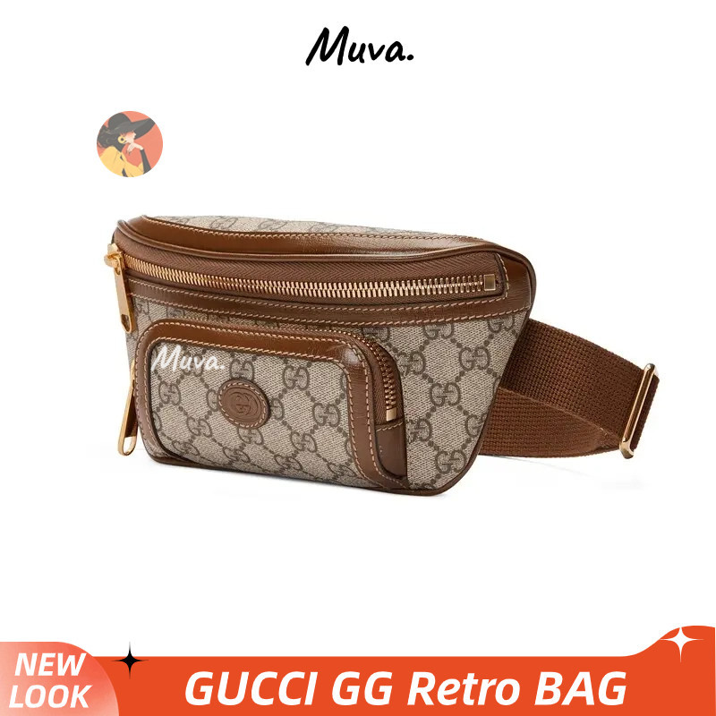 กุชชี่👜Gucci GG Retro Men/Belt Bags ผู้ชายและผู้หญิง/สไตล์เดียวกัน/กระเป๋าคาดเอว/กระเป๋าคาดอก/กระเป๋