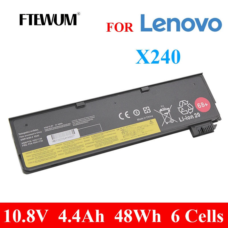 X240 6เซลล์10.8โวลต์48Wh 4.4Ah สำหรับ Lenovo 45N1136 45N1738 T440S X250S X260 L450 L470 T470P K2450 