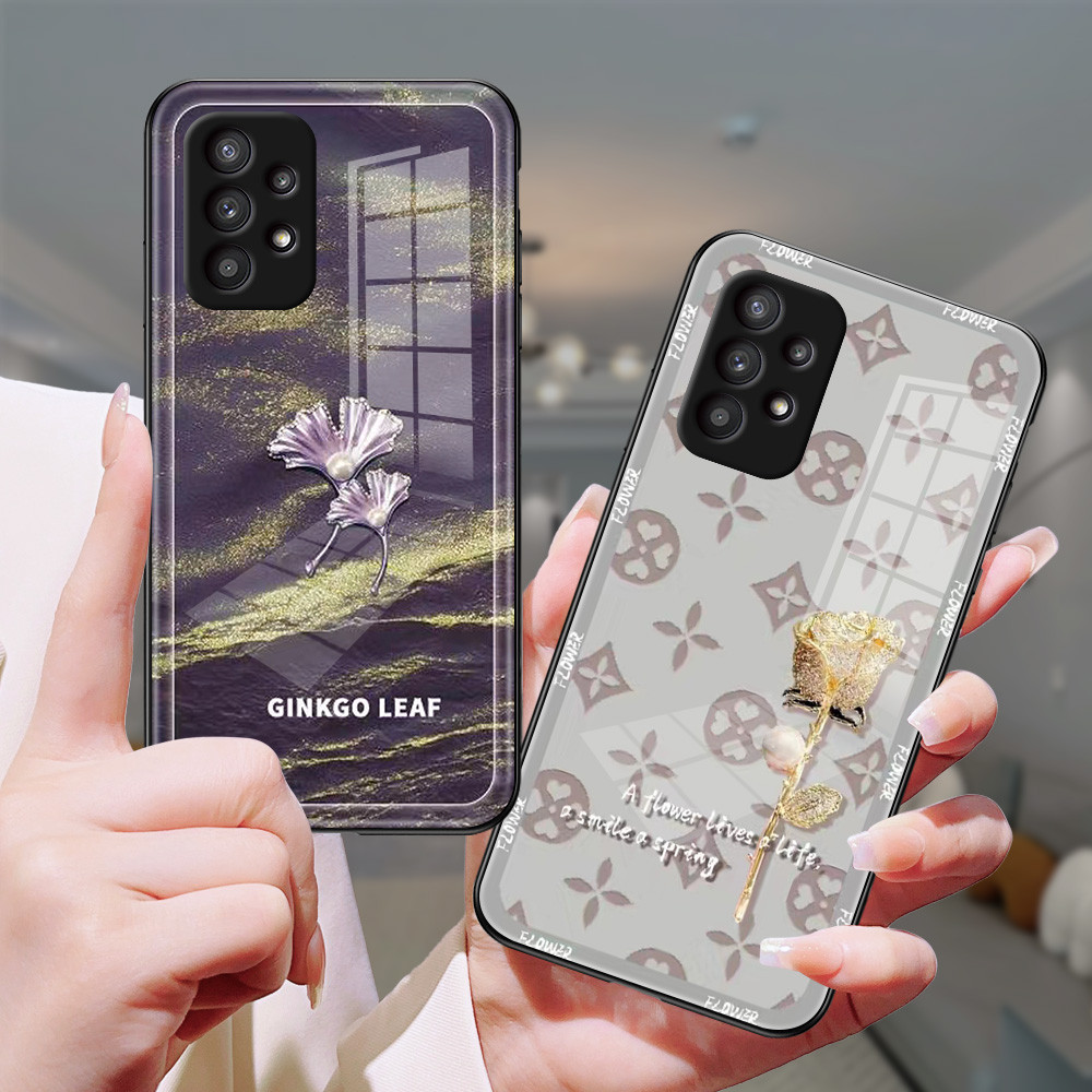 กุหลาบทันสมัย เคส กระจก Samsung a73 a71 a7 2018 a53 a52s a51 a50s a50 a42 a33 a32 a31 a30s a23 a22 a21s a20s a20 h3f1783