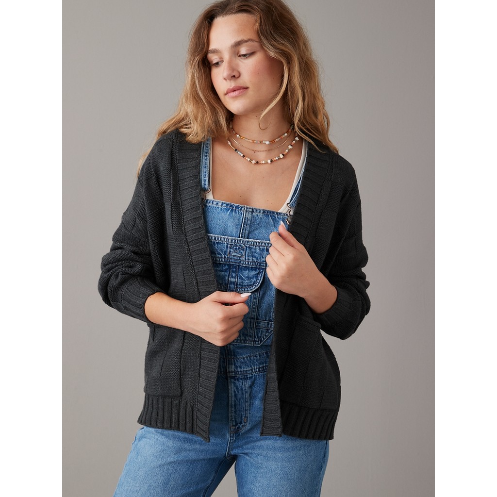 American Eagle เสื้อคาร์ดิแกนผู้หญิง 1002 LS NON CLOSURE CARDI W POCKETS สี CHARCOAL - 034-1002-008