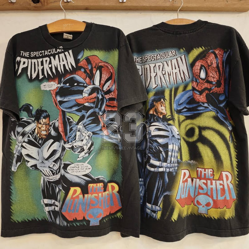 [ 23 ] SPIDERMAN VS The PUNISHER ป้ายดาบแดง USA เสื้อการ์ตูน Marvels เสื้อวินเทจ vintage shirt