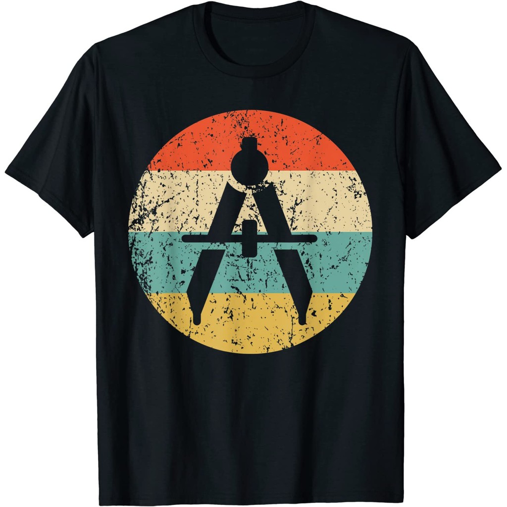 Architect Engineer Vintage Retro Compass T-Shirt, Cotton T shirt Short Sleeve Graphic Crew Neck Top 