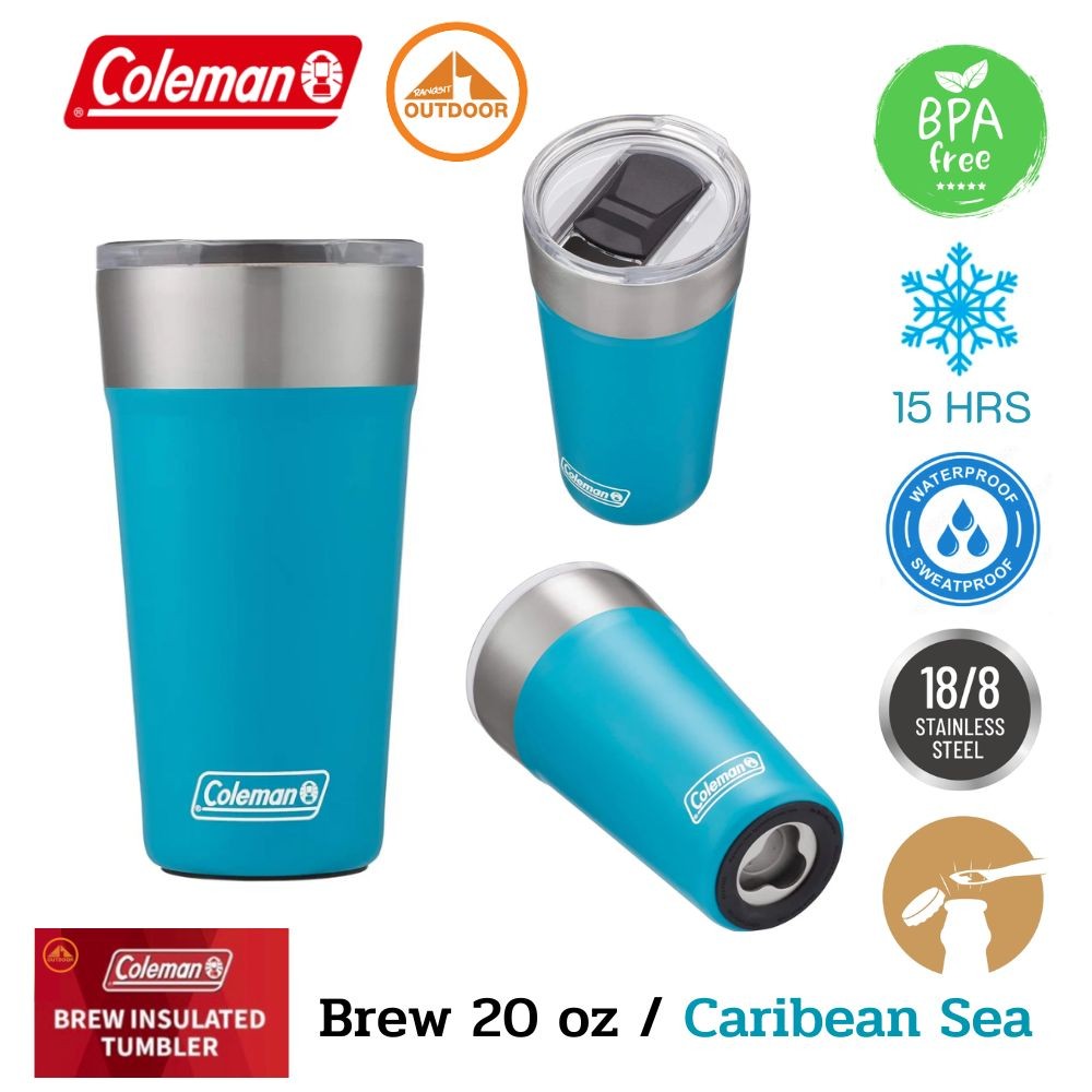 Coleman Tumbler 600 ml. #Caribean Sea แก้วสแตนเลสโคลแมนแท้ | เก็บความเย็น | พร้อมที่เปิดขวด