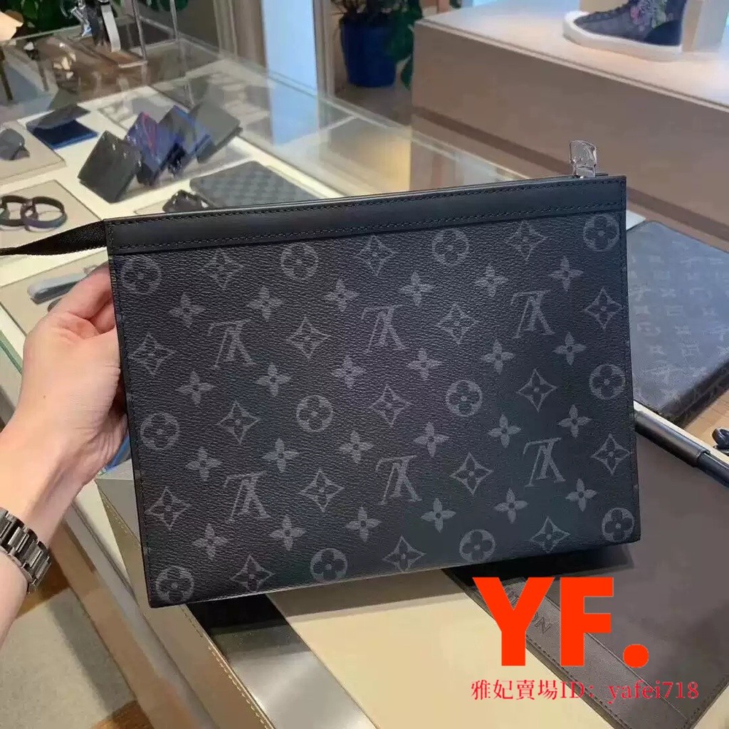 มือสอง] LV Clutch M61692 Men's POCHETTE VOYAGE MM คลัทช์ซิป presbyopic สีเทาดำ