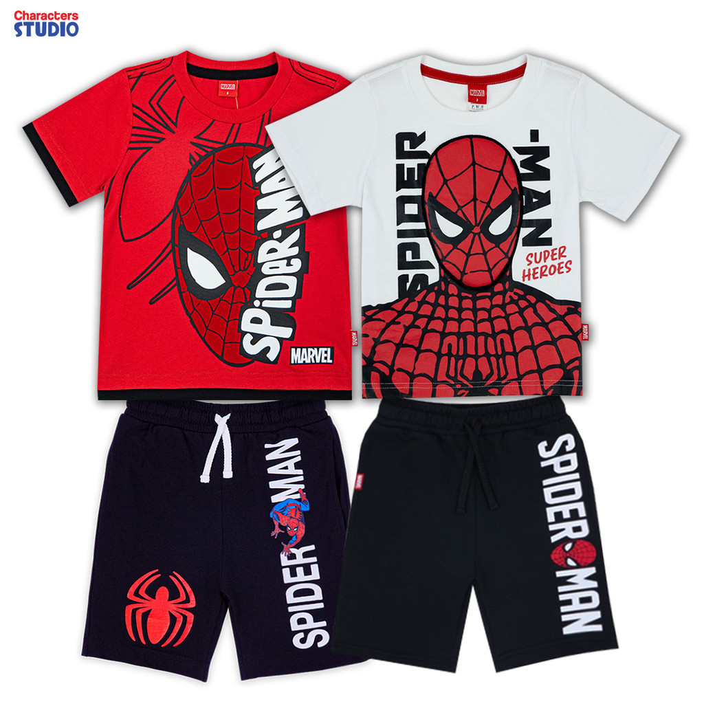 Marvel เสื้อยืด-กางเกงเด็ก สไปเดอร์แมนตัดต่อซาลาเปาเป็นกระเป๋าใส่ของได้ 1-9ขวบ ผ้าCotton 100% สินค้าลิขสิทธิ์แท้
