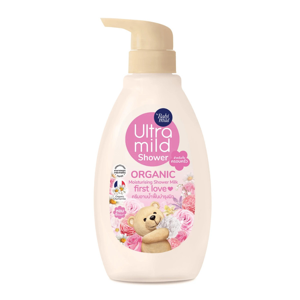 Babi Mild Ultra Mild Organic Moisturizing Shower Milk First Love Scent 380 Ml. เบบี้มายด์ อัลตร้า มายด์ ครีมอาบน้ำ กลิ่นเฟิร์สเลิฟ 380 มล.