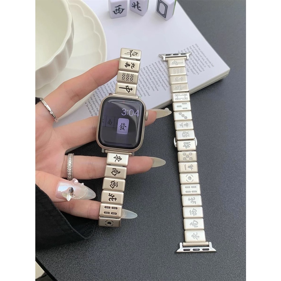 ∏❍❈Huaqiangbei ins wind ไพ่นกกระจอกสร้างสรรค์นาฬิกา iWatch พร้อมเข็มขัดเหล็ก applewatch เหมาะสำหรับ Apple 8765432