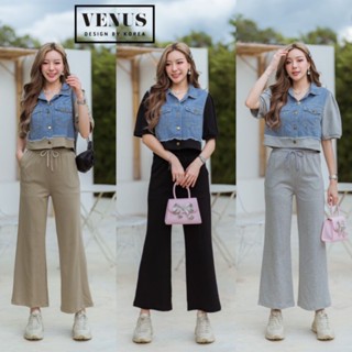 📌Jeans Set ชุดเซตผ้าคล้ายวอร์ม ตัวเสื้อแต่งผ้ายีนเนื้อดี งานสวยมากๆนะคะ ช่วงเอวแต่งสม๊อคยืดอย่างดีนะคะ