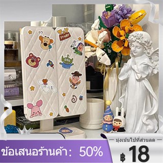 ♛☎▬กระจกแต่งหน้า 2 บาน มีไฟ LED ชาร์จได้ พับได้ หมุนได้ เก็บของอเนกประสงค์ กระจกตั้งโต๊ะไฟสามสี