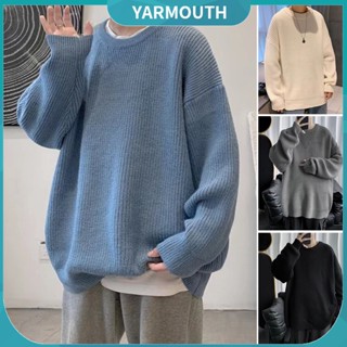 Yyr_ เสื้อถักนิตติ้ง สีพื้น สําหรับผู้ชาย