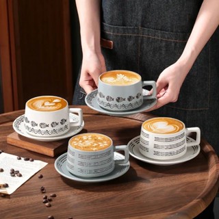 ♗❍♕ญี่ปุ่น retro ถ้วยกาแฟและจานรองสร้างสรรค์เครื่องปั้นดินเผาหยาบ latte art ถ้วยครัวเรือน high-end ประณีตแก้วถ้วยชานม