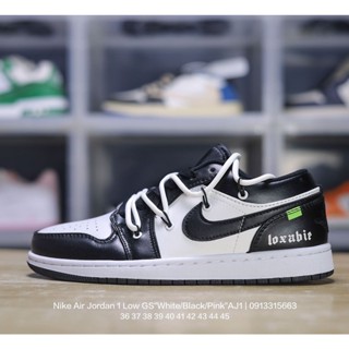 Nike Air Jordan 1 Low GS "White/Black/Pink" AJ1 Low Top Classic Retro Cultural รองเท้าผ้าใบลําลอง เหมาะกับการเล่นบาสเก็ตบอล