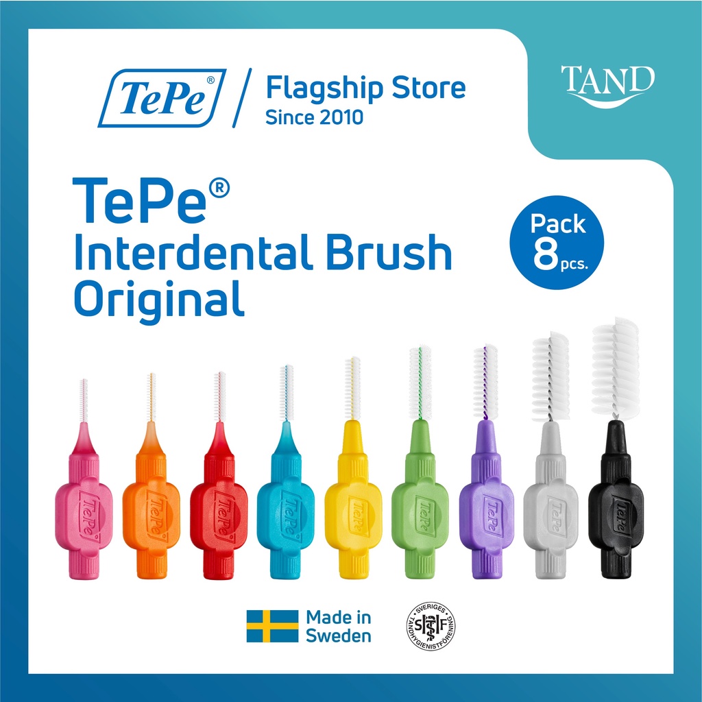 (แพ็ค 8 ชิ้น) TePe® Interdental Brush Original เทเป แปรงซอกฟัน รุ่นออริจินอล ขนนุ่ม ขนาดหัวแปรง 0-6 (ISO)