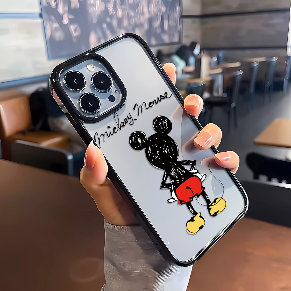 เคสโทรศัพท์มือถืออะคริลิคใส แบบแข็ง กันกระแทก ลายการ์ตูนมิกกี้เมาส์น่ารัก สําหรับ iphone 15 Pro Max 14 11 13 12 7 Plus 8 X XS Max