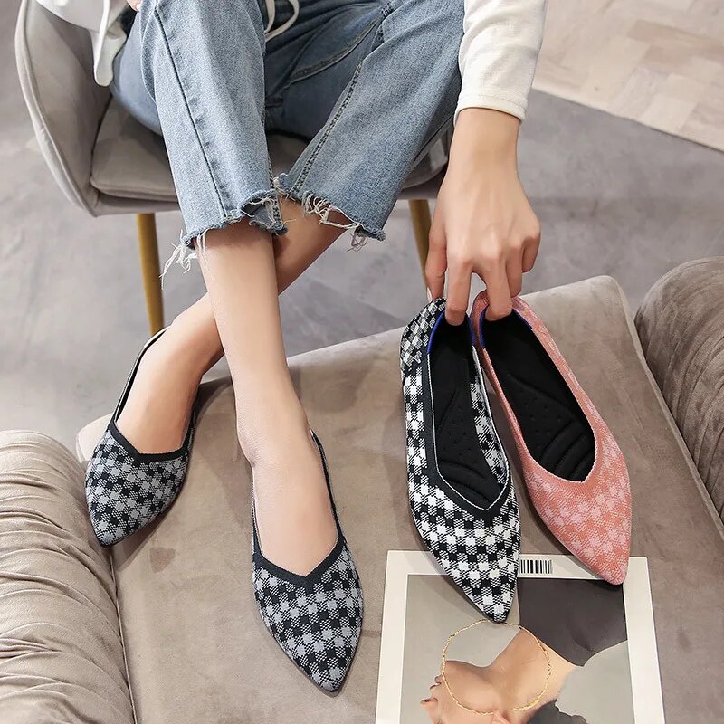 14u 2021 New Plaid Flying Woven Single Shoes Women s Woven Shoes Pointed Toe Pumps Large Size Women Loafer Shoes P eJV