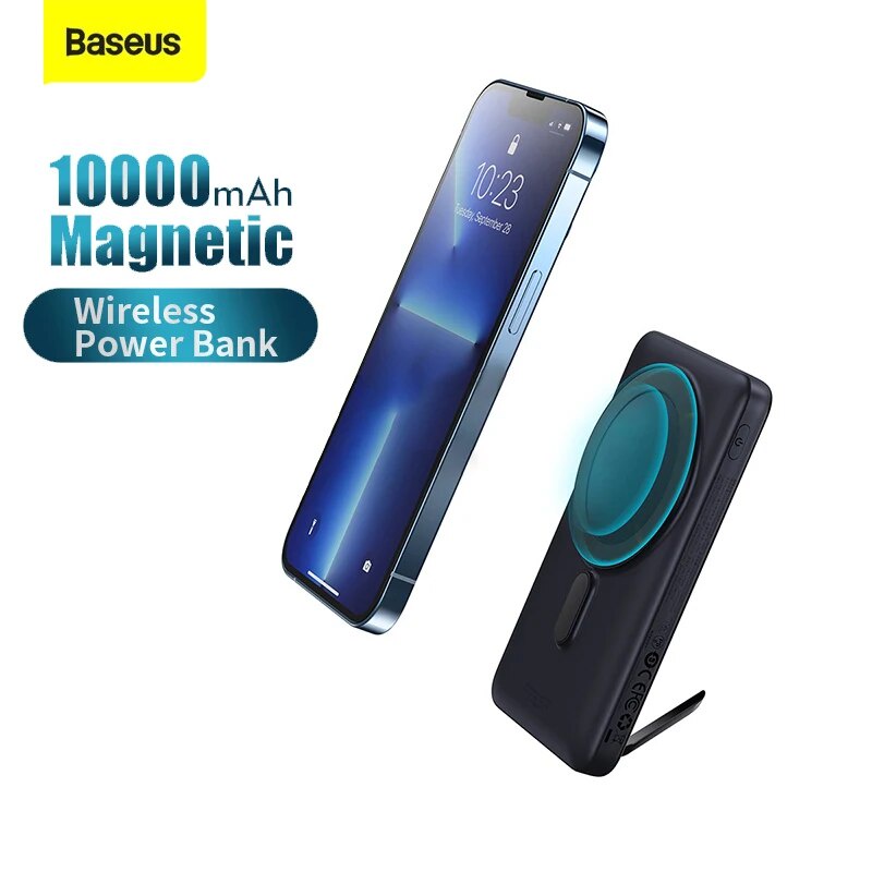 13d Baseus Magnetic Wireless 10000mAh 15W Power Bank Wireless Charging External Battery Phone Holder For iPhone 14 J1s