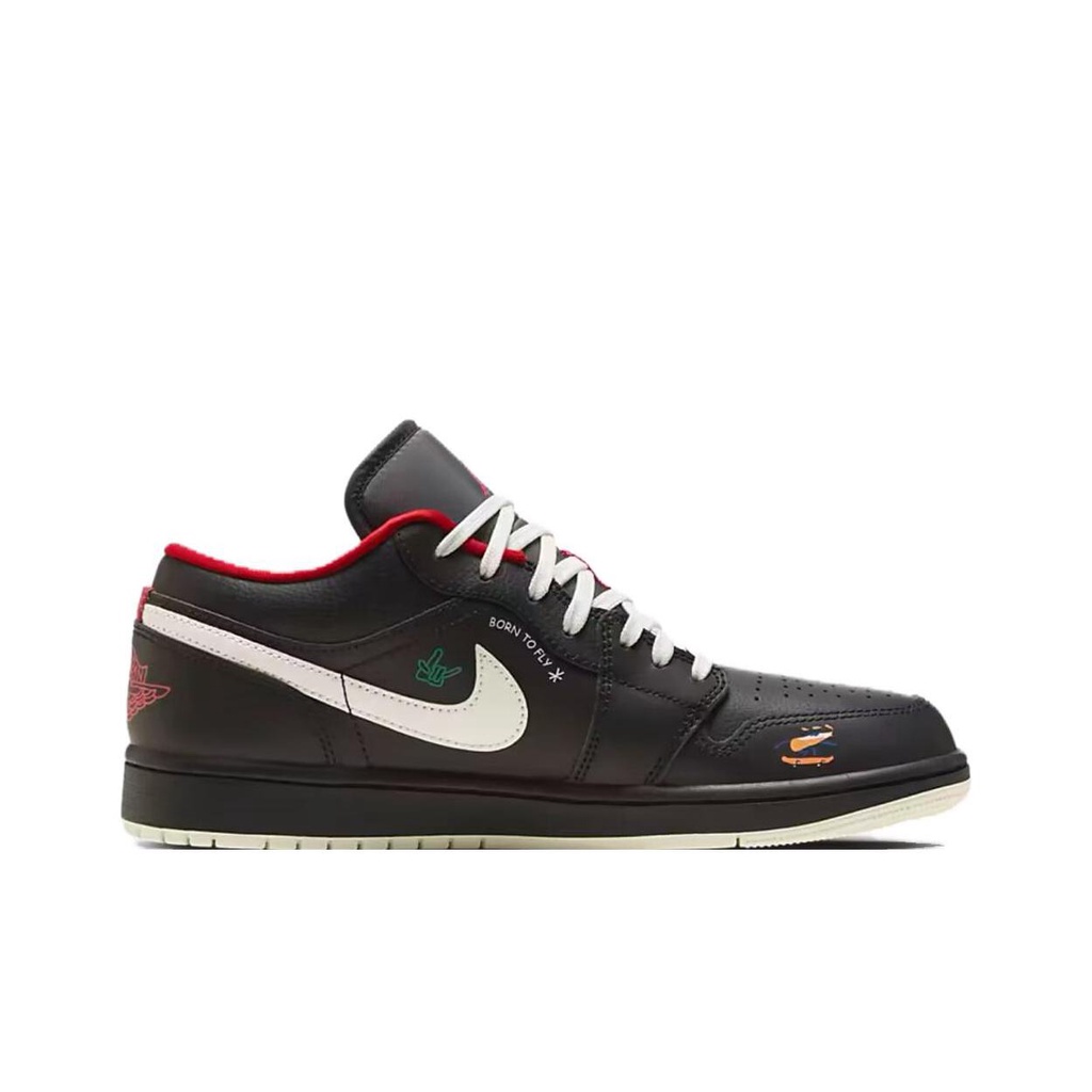 ✻❇✉Air Jordan 1 Low SE Nike AJ1 รองเท้าผู้ชายสีดำและสีแดง Chicago Low-Top รองเท้าบาสเก็ตบอล FJ7073-010