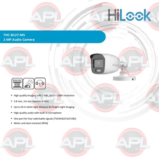 HILOOK กล้องวงจรปิด CCTV HDTVI รุ่น THC-B127-LMS 2MP Outdoor ภาพสี 24ชม. มีไมค์ สำหรับภายนอก