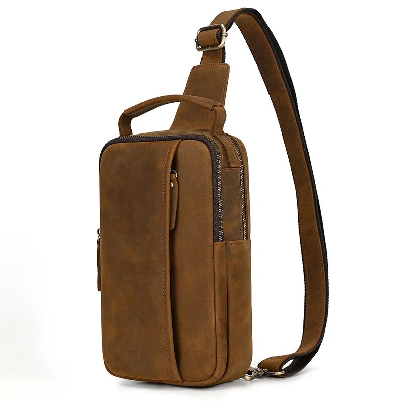 92t Summer Outdoor Leather Men Single Shoulder Sling Bag Chest Bag For Men Male Backpack Bag Chest Pack SCC