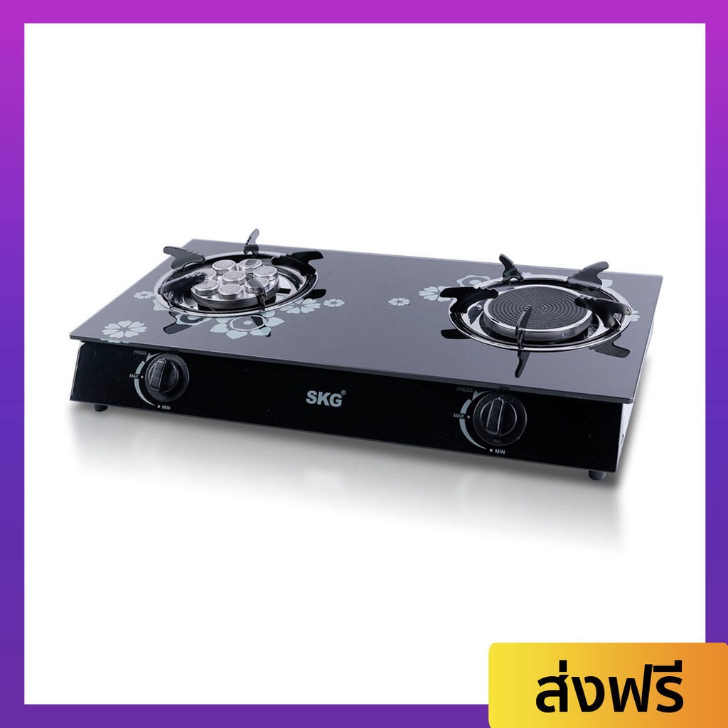 เตาแก๊สหน้ากระจก SKG หัวเทอร์โบ หัวอินฟราเรด ไม่เป็นสนิม SK-805 - เตาแก้ส
