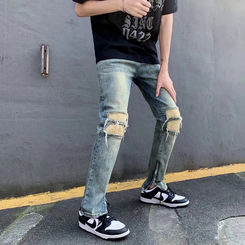 2023 Stretch Slim Ripped Jeans Pants For Men Clothing Ankle Zipper Vintage Skinny Biker Denim Trousers Ropa Hombre