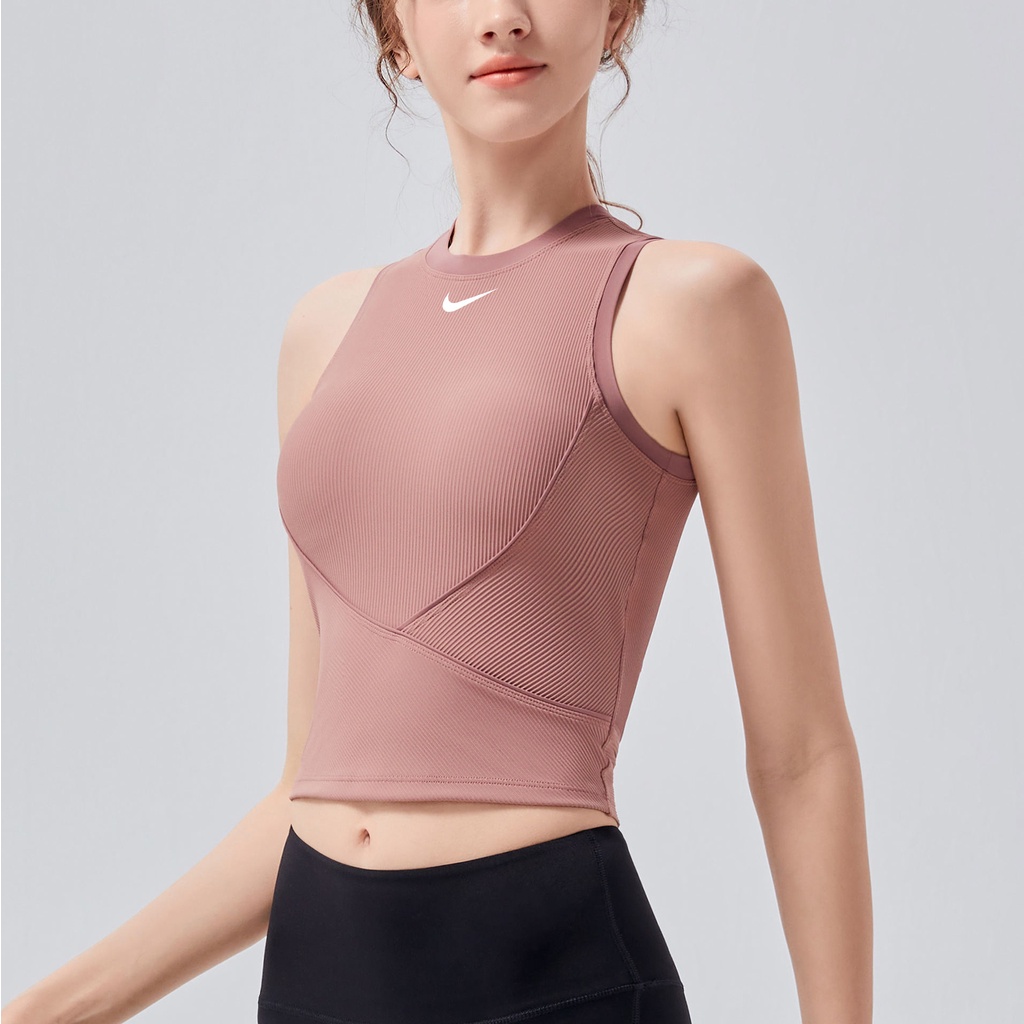 ₪▦Nike/Nike/Yoga สวมเสื้อกีฬาผู้หญิงฤดูร้อนพร้อมแผ่นรองหน้าอกวิ่งออกกำลังกายยางยืดรัดรูปสวมด้านนอกใส่โยคะด้านใน