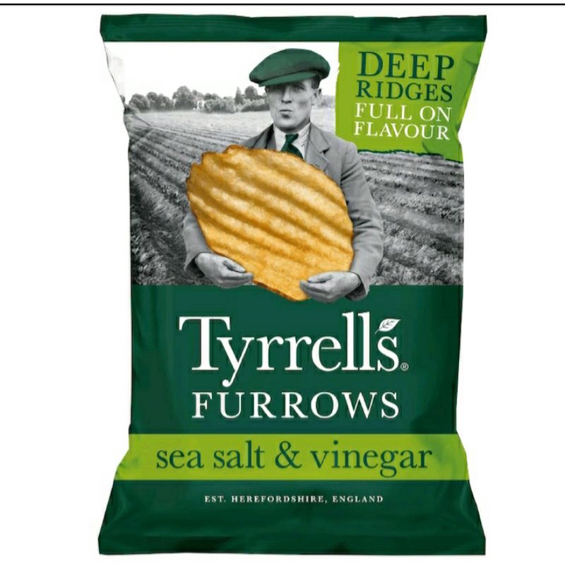 ไทร์เรลล์ มันฝรั่งทอดกรอบรสเกลือทะเลและนำ้ส้มสายชู Tyrrells Sea Salt and Vinegar Furrows Potato Cris