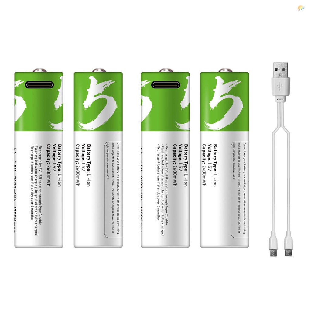TH- พอร์ต Type-C ชาร์จแบตเตอรี่ลิเธียม AA 1.5V แบตเตอรี่ 2600mWh ความจุสูงแรงดันไฟฟ้าคงที่ Quick Recharge Env
