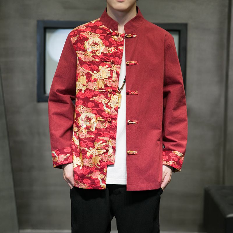 เสื้อแจ็กเก็ตสูท แต่งหัวเข็มขัด สไตล์จีนย้อนยุค แฟชั่นฤดูใบไม้ผลิ และฤดูใบไม้ร่วง สําหรับผู้ชาย#231215