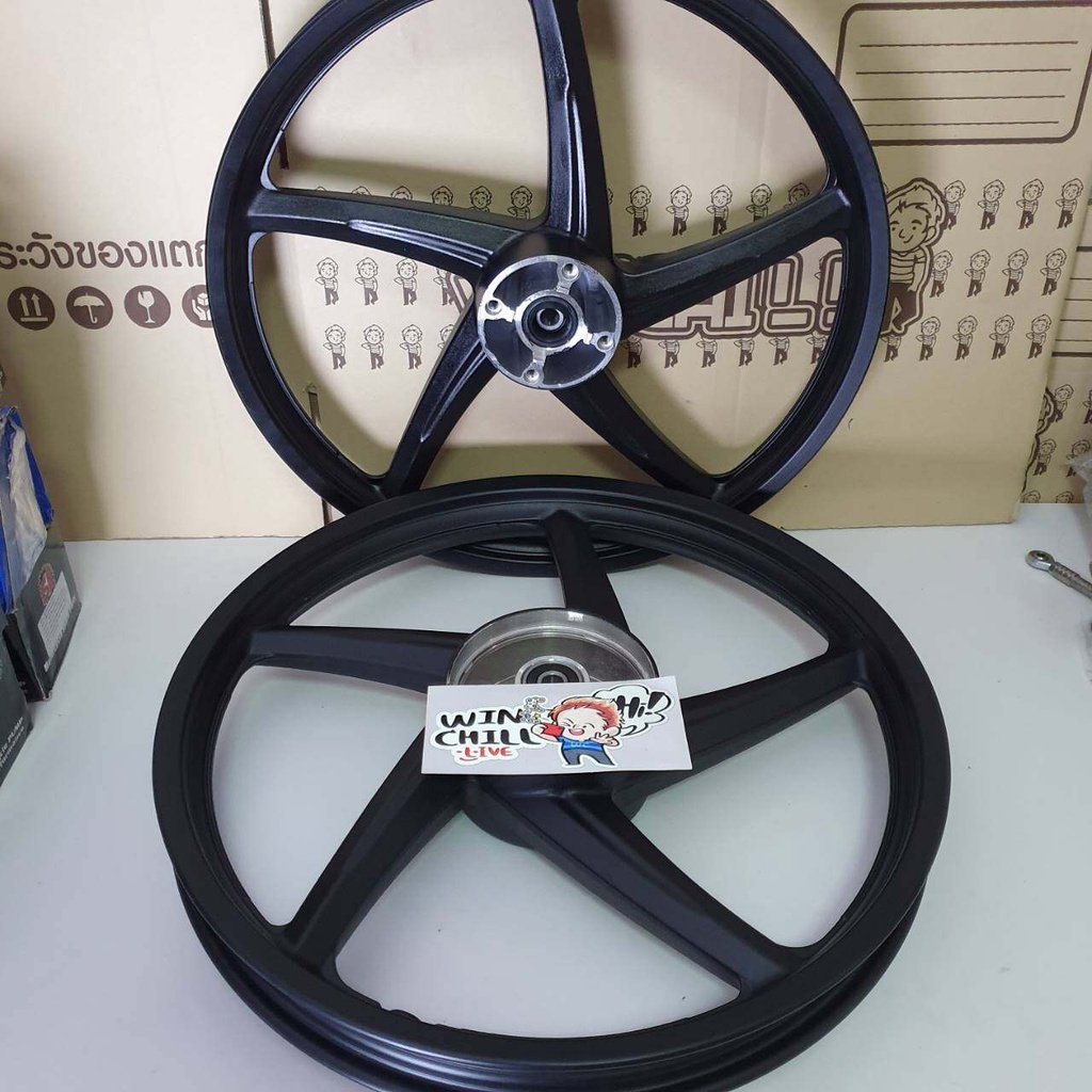 ล้อแม็ก WAVE110i / WAVE125ปลาวาฬ สีดำ ล้อแม็ก ขอบ17 **5ก้านเดิม** ลายเดิมติดรถ WAVE110i ใหม่ 2009-2020 + ลูกปืน + บูชกลางล้อ + ซีลกันฝุ่น ล้อแม็กเวฟ110i