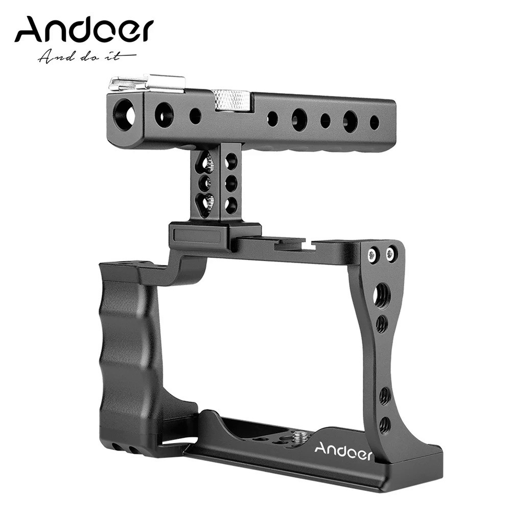 แบบพกพา Andoer Camera Cage Top Handle Kit อลูมิเนียมอัลลอยด์พร้อม Cold Shoe Mount ใช้งานร่วมกับ Canon EOS M50 DSLR Camer