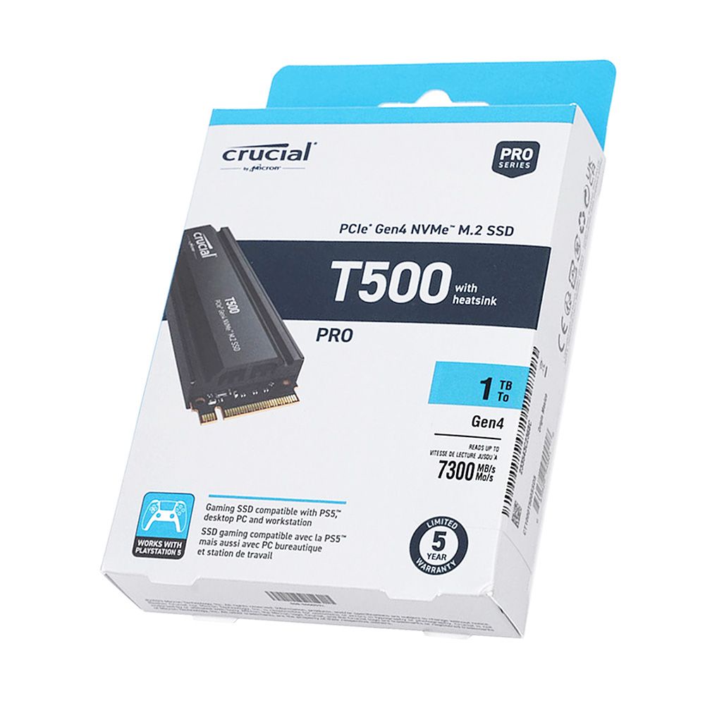 Crucial T500 1TB PCIe Gen4 NVMe M.2 2280 Gaming SSD with Heatsink (CT1000T500SSD5) for PS5, PC
