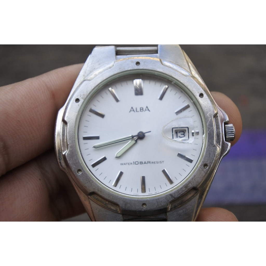 นาฬิกา Vintage มือสองญี่ปุ่น Alba V732 0S00 หน้าขาว ผู้ชาย ทรงกลม ระบบ Quartz ขนาด42mm ใช้งานได้ปกติ ของแท้